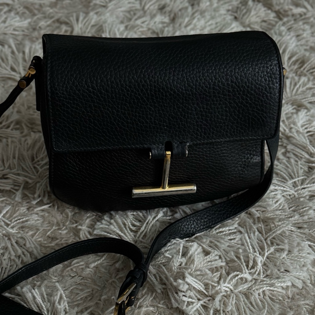 Tom Ford Black Pebbled Leather Crossbody With Gold T-Bar Closure